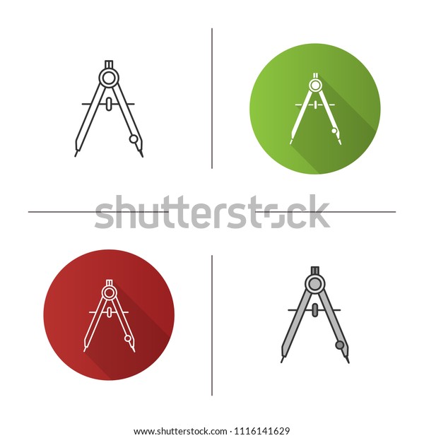 Drawing compass\
icon. Divider. Drafting. Flat design, linear and color styles.\
Isolated vector\
illustrations
