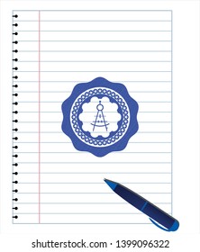 drawing compass icon draw with pen effect. Blue ink. Vector Illustration. Detailed.