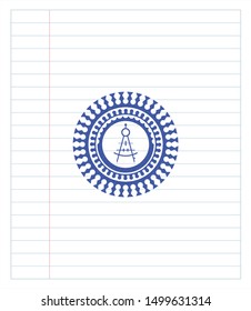 drawing compass icon draw with pen effect. Blue ink. Vector Illustration. Detailed.