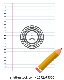 drawing compass icon emblem drawn in pencil. Vector Illustration. Detailed.
