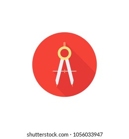Drawing compass icon in a flat style with a long shadow. Drawing and educational tools. Vector illustration.