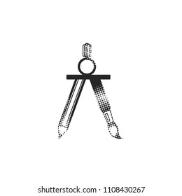 Drawing compass icon in halftone style. Black and white monochrome vector illustration.