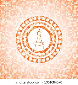 drawing compass icon inside abstract emblem, orange mosaic background