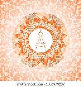 drawing compass icon inside abstract orange mosaic emblem with background