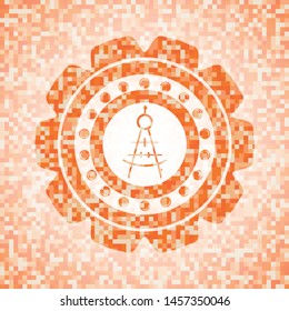 drawing compass icon inside abstract orange mosaic emblem with background