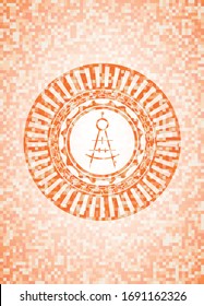 drawing compass icon inside abstract orange mosaic emblem