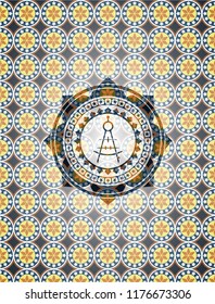 drawing compass icon inside arabesque badge. arabic decoration.