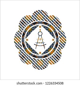 drawing compass icon inside arabesque emblem. arabic decoration.