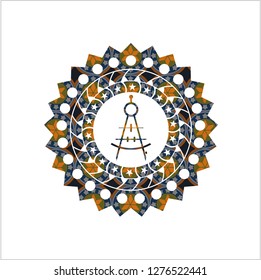 drawing compass icon inside arabesque emblem. arabic decoration.