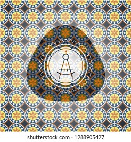 drawing compass icon inside arabesque emblem. arabic decoration.