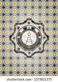 drawing compass icon inside arabesque style badge. arabic decoration.