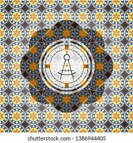 drawing compass icon inside arabesque emblem. arabic decoration.