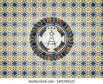 drawing compass icon inside arabesque style emblem. arabic decoration.