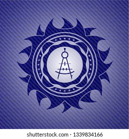 drawing compass icon inside badge with denim background