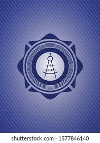 drawing compass icon inside badge with denim background