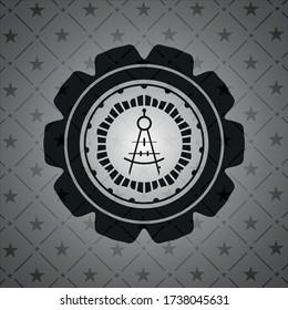 drawing compass icon inside black emblem. Vintage. 