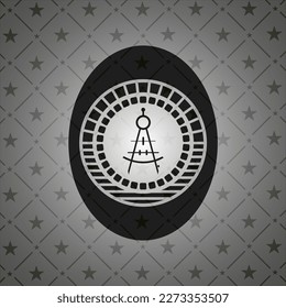 drawing compass icon inside black badge. 
