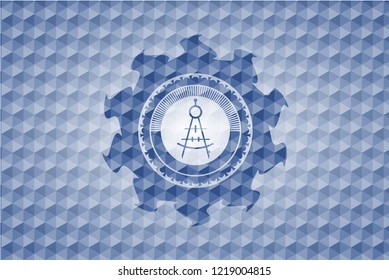 drawing compass icon inside blue hexagon badge.
