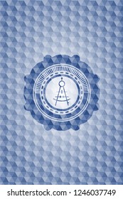 drawing compass icon inside blue polygonal badge.