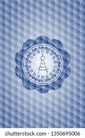 drawing compass icon inside blue emblem or badge with geometric pattern background.