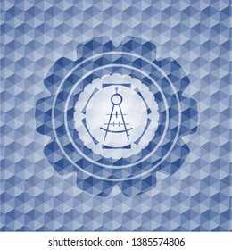 drawing compass icon inside blue hexagon badge.