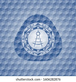 drawing compass icon inside blue polygonal emblem.