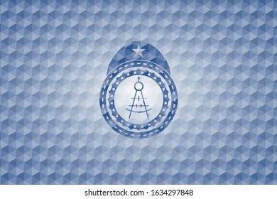 drawing compass icon inside blue polygonal emblem.