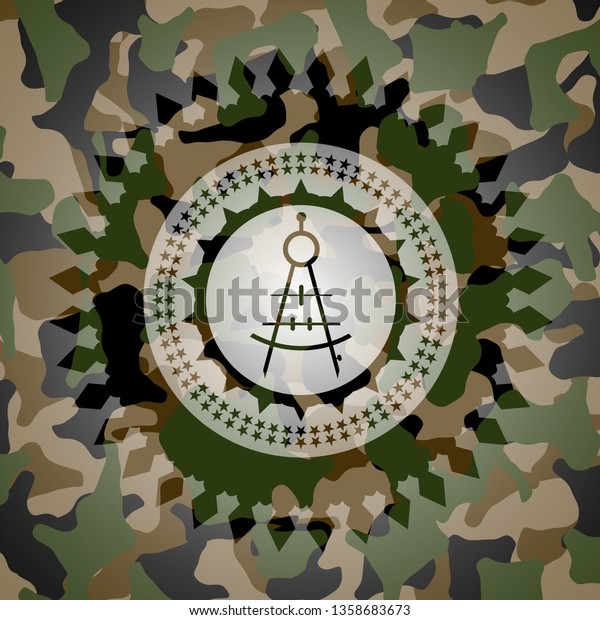 drawing compass\
icon inside camouflage\
emblem