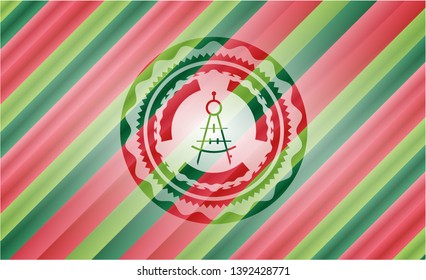 drawing compass icon inside christmas colors style emblem.