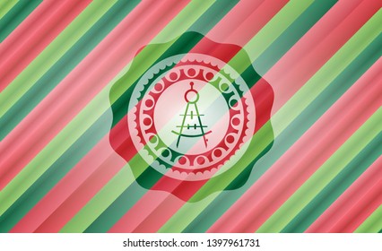 drawing compass icon inside christmas colors style emblem.