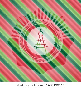 drawing compass icon inside christmas colors style emblem.