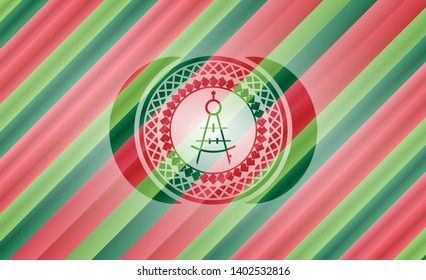 drawing compass icon inside christmas emblem background.