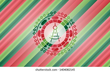 drawing compass icon inside christmas style badge..