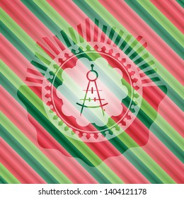 drawing compass icon inside christmas colors emblem.