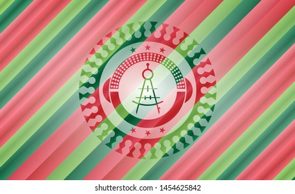 drawing compass icon inside christmas emblem.