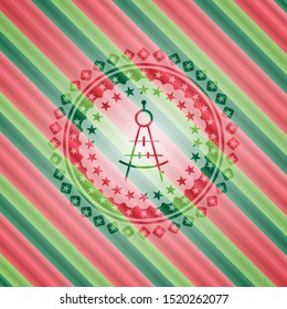drawing compass icon inside christmas emblem background.