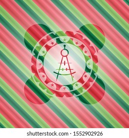 drawing compass icon inside christmas emblem.