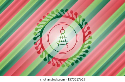 drawing compass icon inside christmas colors style badge.