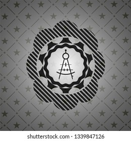 drawing compass icon inside dark emblem. Retro