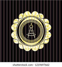 drawing compass icon inside gold shiny badge