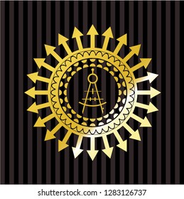 drawing compass icon inside gold shiny emblem