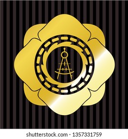 drawing compass icon inside gold shiny badge