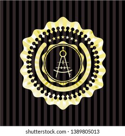 drawing compass icon inside gold shiny badge