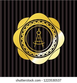 drawing compass icon inside golden emblem or badge