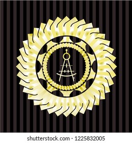 drawing compass icon inside golden badge or emblem