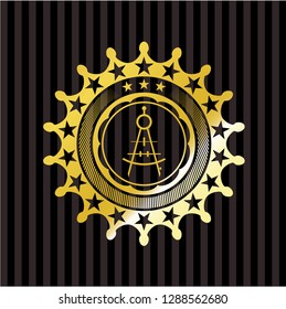 drawing compass icon inside golden emblem or badge