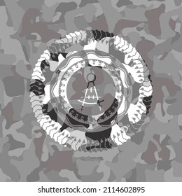 drawing compass icon inside grey camouflage texture. 