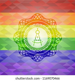 drawing compass icon inside lgbt colors emblem 