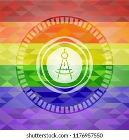 drawing compass icon inside lgbt colors emblem 