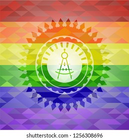 drawing compass icon inside lgbt colors emblem 